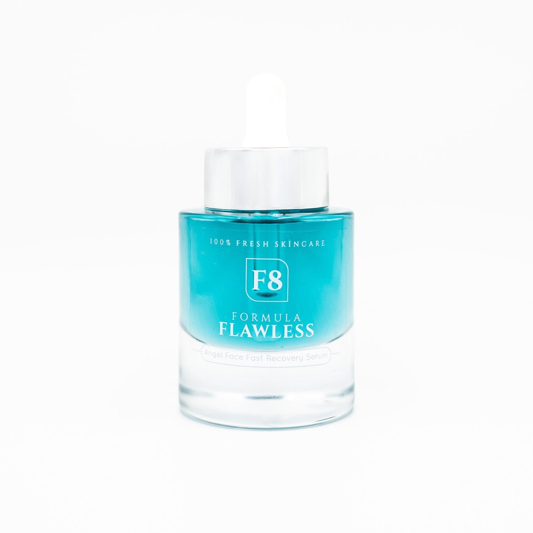 Skincare bottle with blue label on a white background