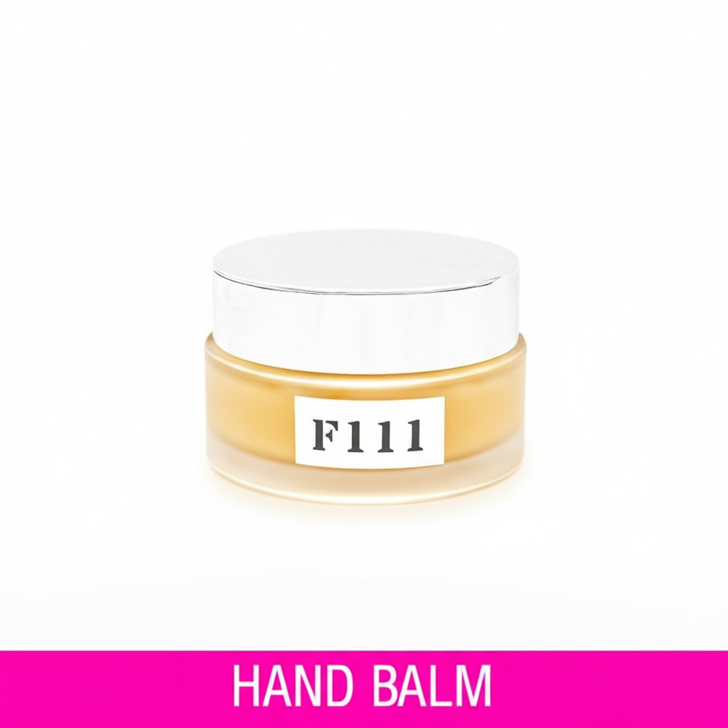 Jar of hand balm with a white lid on a white background