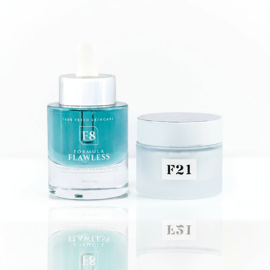 F8 Formula Flawless skincare product with a white container on a white background