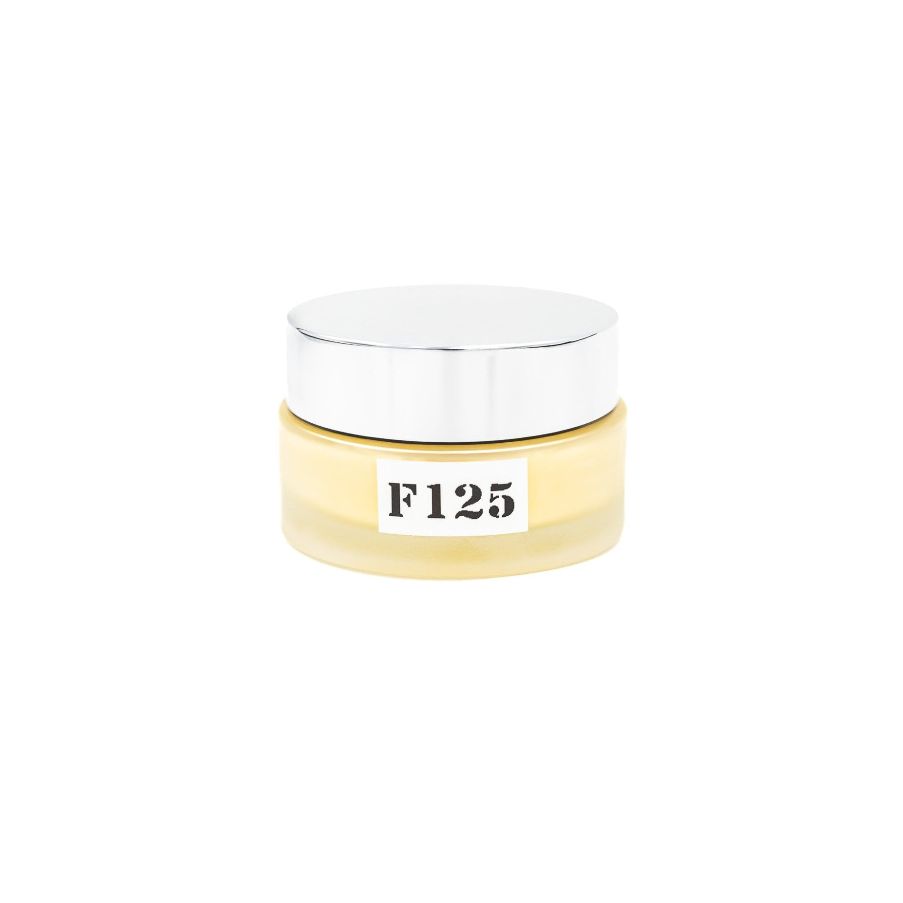 Jar with a white label displaying 'F125' on a white background