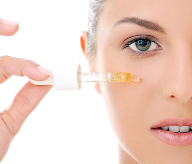 Magazine Style Picture of a female model applying highest quality serum to her face