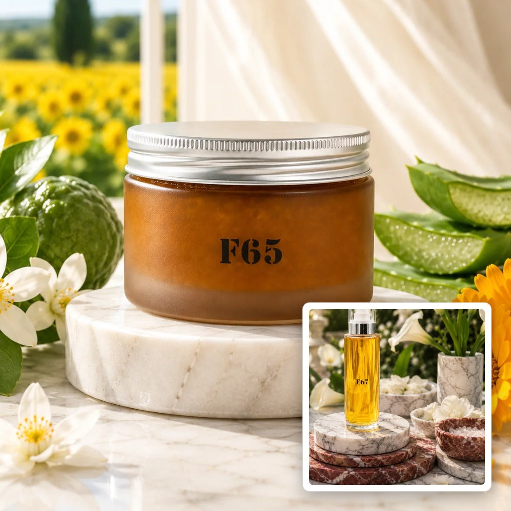F65 Smooth and Bright Body Polish with F67 Calle Lily Glide Body Serum